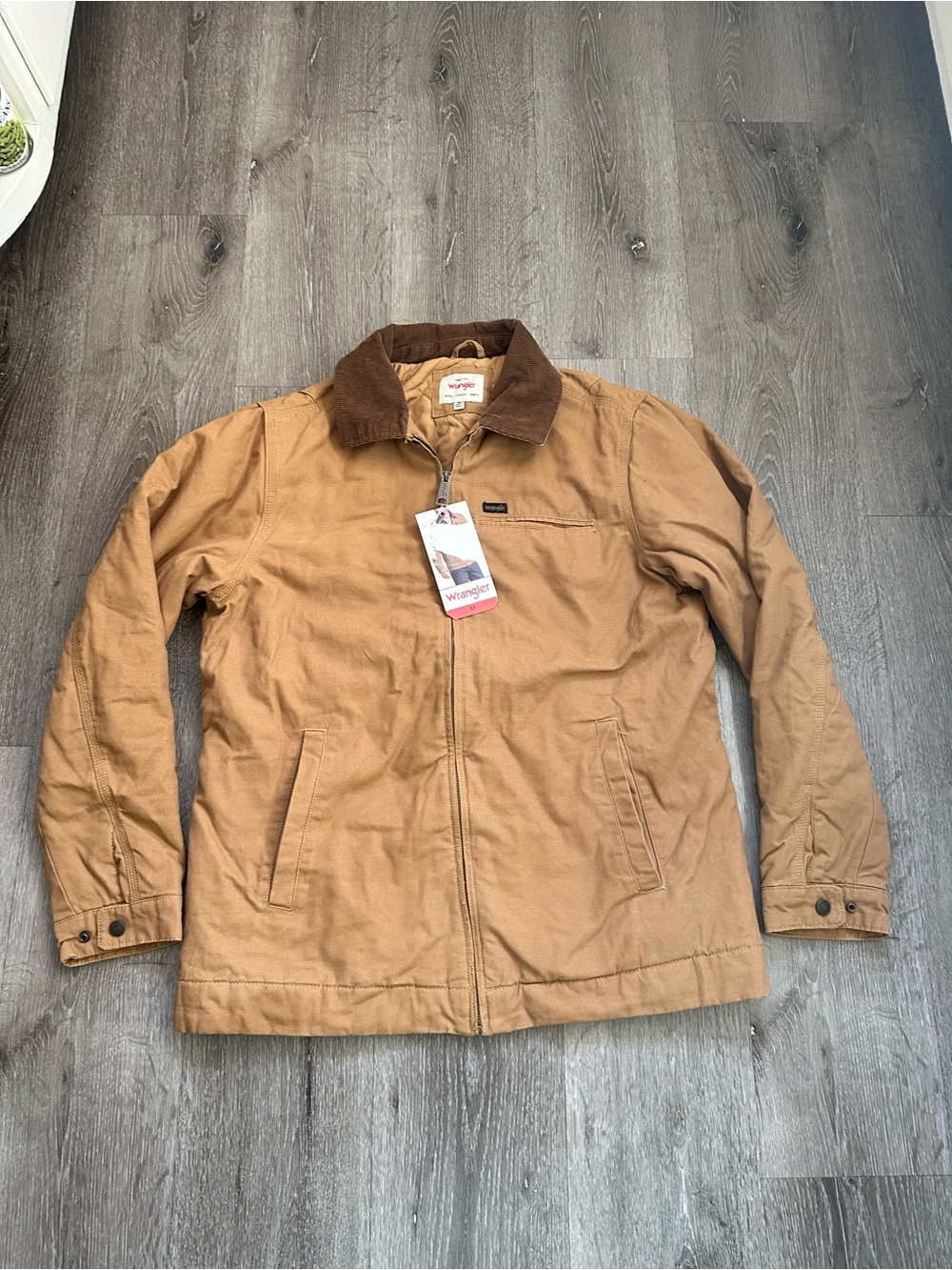 Wrangler Tan Canvas Jacket with Brown Corduroy Collar